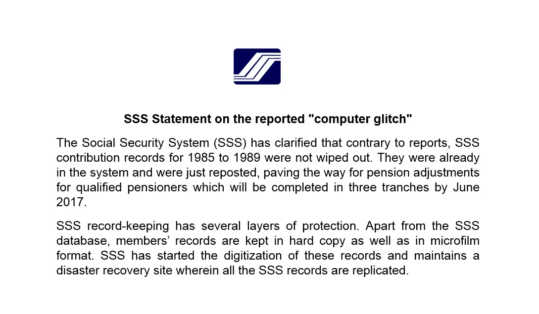 SSS Statement on the reported 'computer glitch'