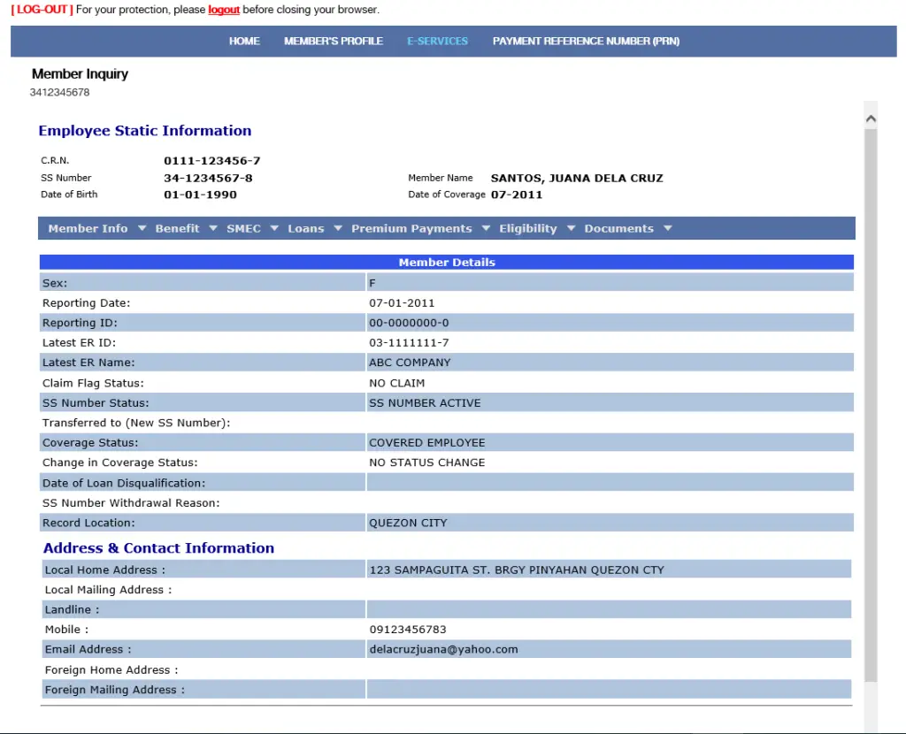 How to Get Your SSS Static Information in the SSS Website 3