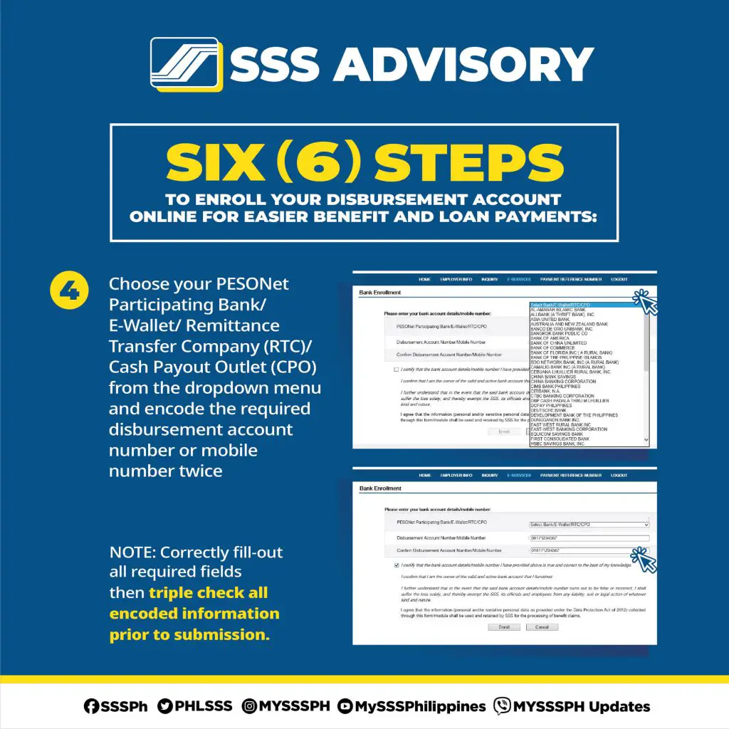 How to Enroll Disbursement Account Bank Payment Information in My.SSS 3