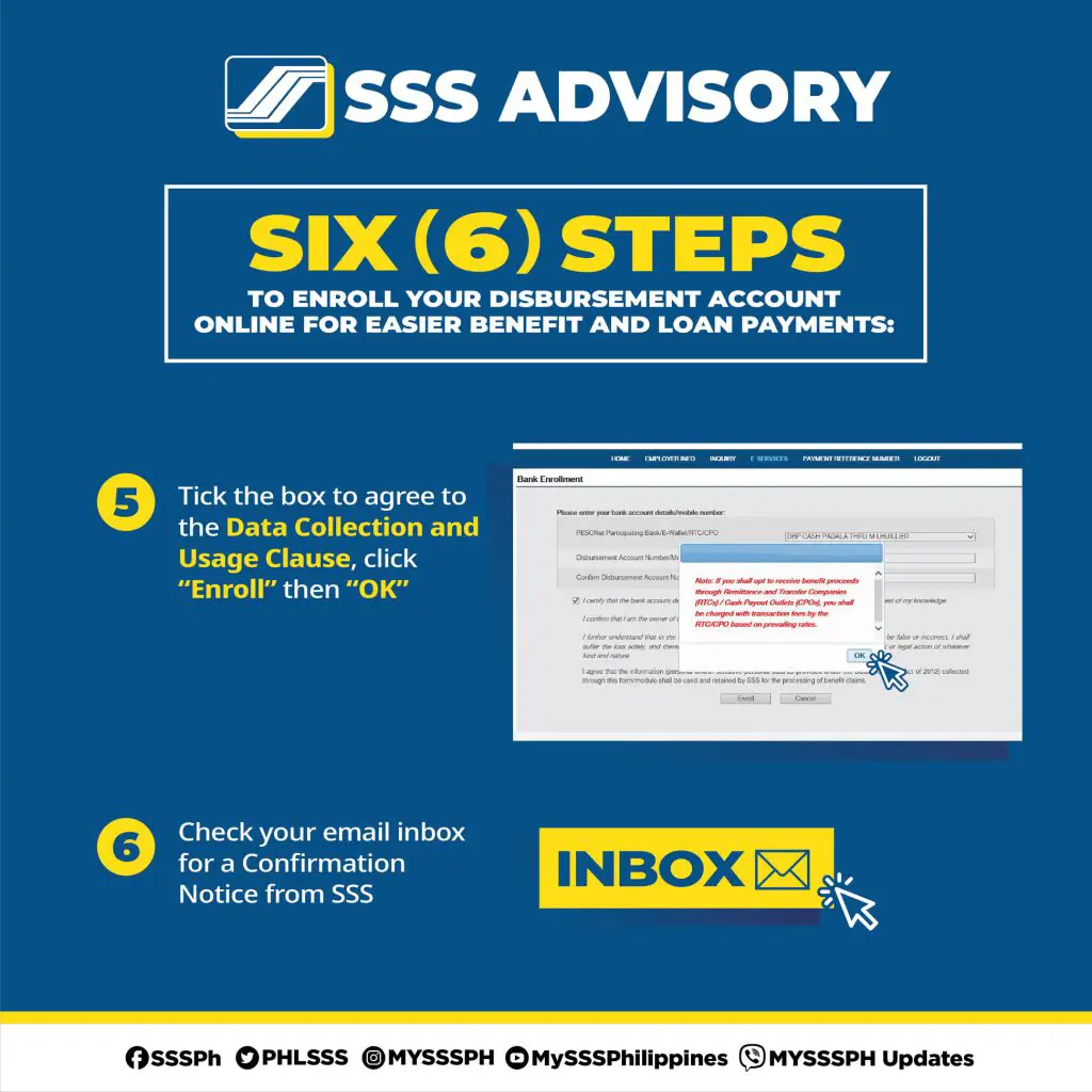 How to Enroll Disbursement Account Bank Payment Information in My.SSS 4