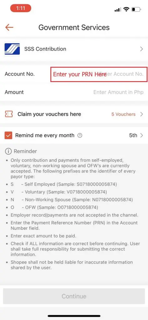 How to Pay your SSS Contributions Payment Reference Number PRN in ShopeePay 2 006