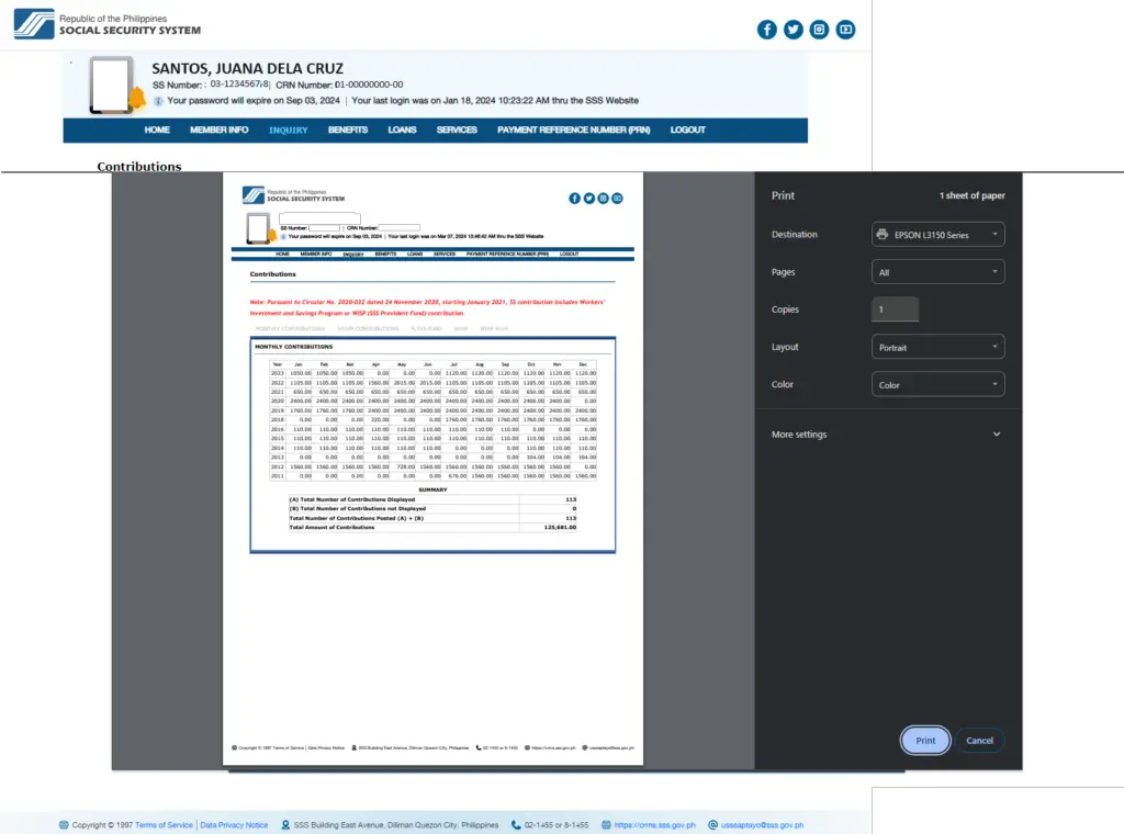 How to Print your SSS Contributions on SSS Website 2024